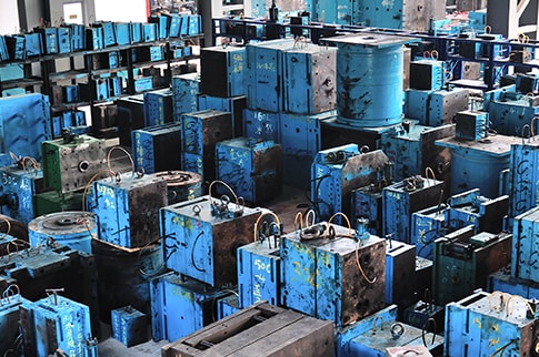 Storage area filled with injection molds for Xinding product lines